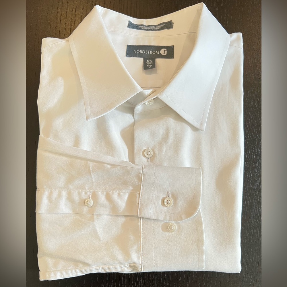 4 Nordstrom Men’s Button Down Dress Shirt 17 1/2 - 32-33 & 34/45 Trim Fits White